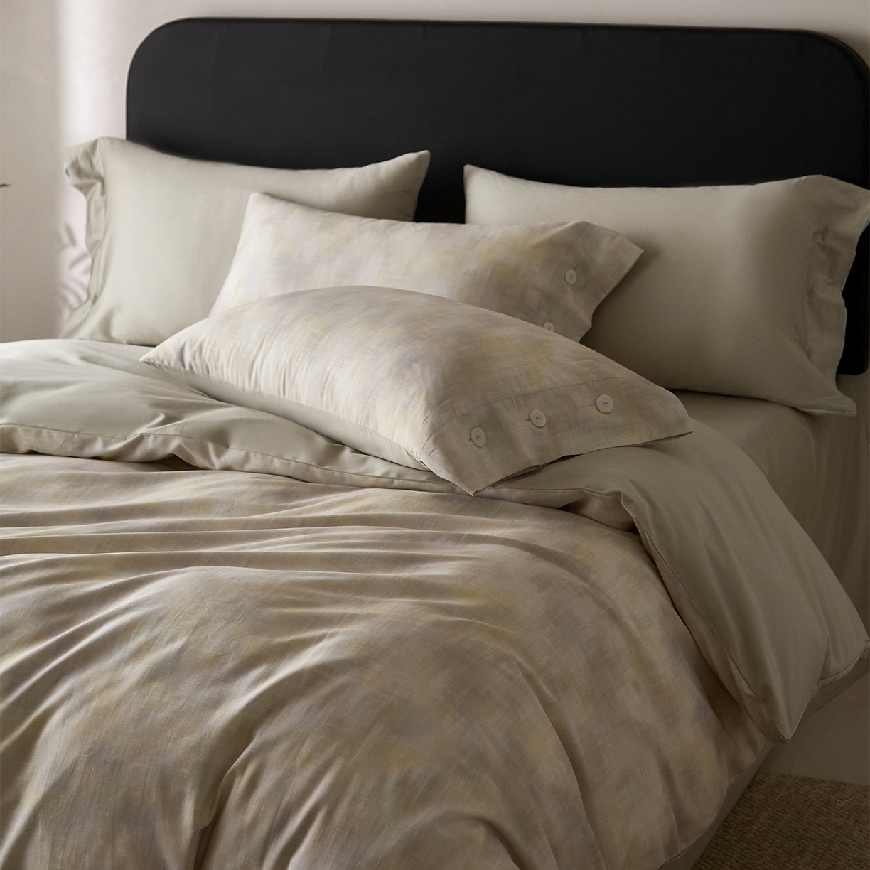 91家纺网 家纺一手货源 找家纺 （总）ONE TWO ONE 121 2026新款100s50支长绒棉纯棉全棉床上用品数码印花四件套纽扣款-墨染江南