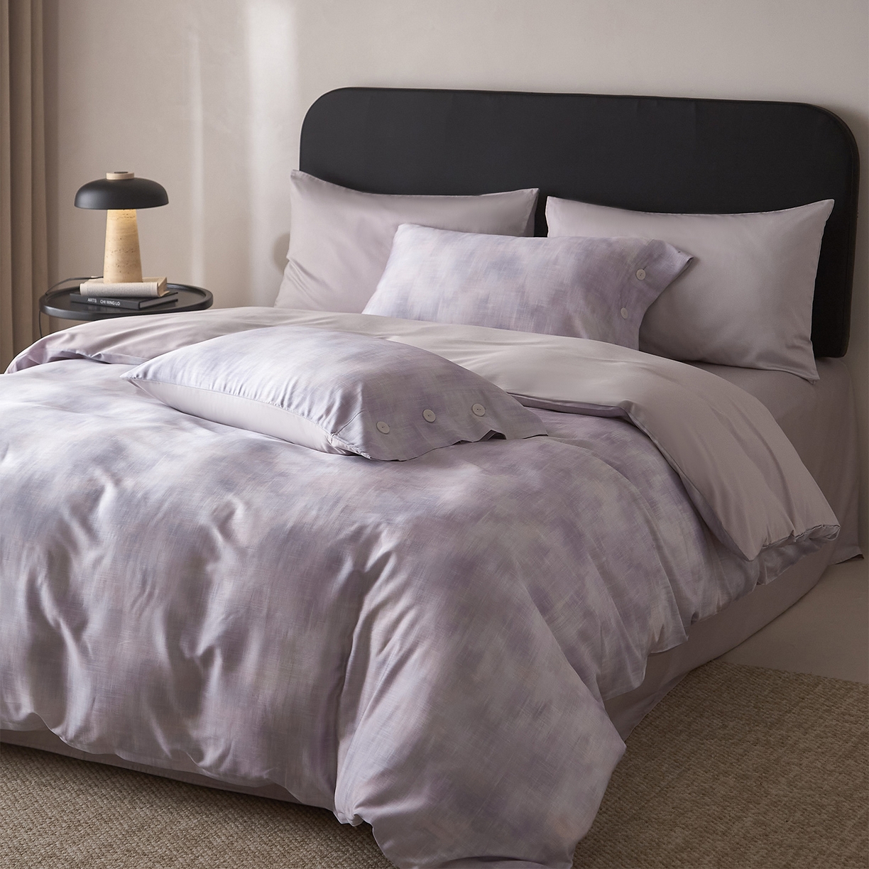 91家纺网 家纺一手货源 找家纺 ONE TWO ONE 121 2026新款100s50支长绒棉纯棉全棉床上用品数码印花四件套纽扣款-墨染江南 墨染江南-紫