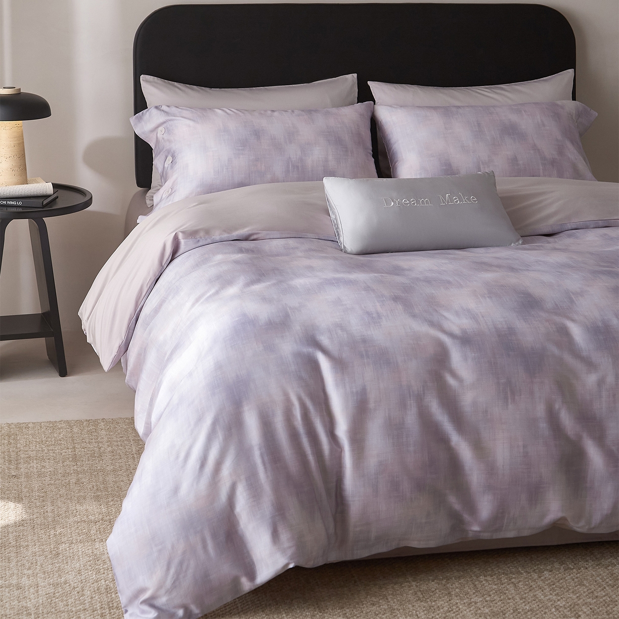 91家纺网 家纺一手货源 找家纺 ONE TWO ONE 121 2026新款100s50支长绒棉纯棉全棉床上用品数码印花四件套纽扣款-墨染江南 墨染江南-紫