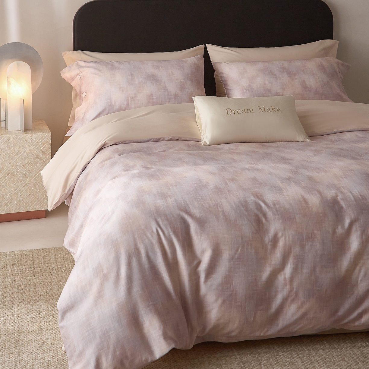 91家纺网 家纺一手货源 找家纺 ONE TWO ONE 121 2026新款100s50支长绒棉纯棉全棉床上用品数码印花四件套纽扣款-墨染江南 墨染江南-粉