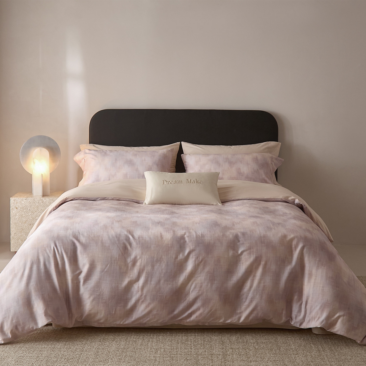 91家纺网 家纺一手货源 找家纺 ONE TWO ONE 121 2026新款100s50支长绒棉纯棉全棉床上用品数码印花四件套纽扣款-墨染江南 墨染江南-粉