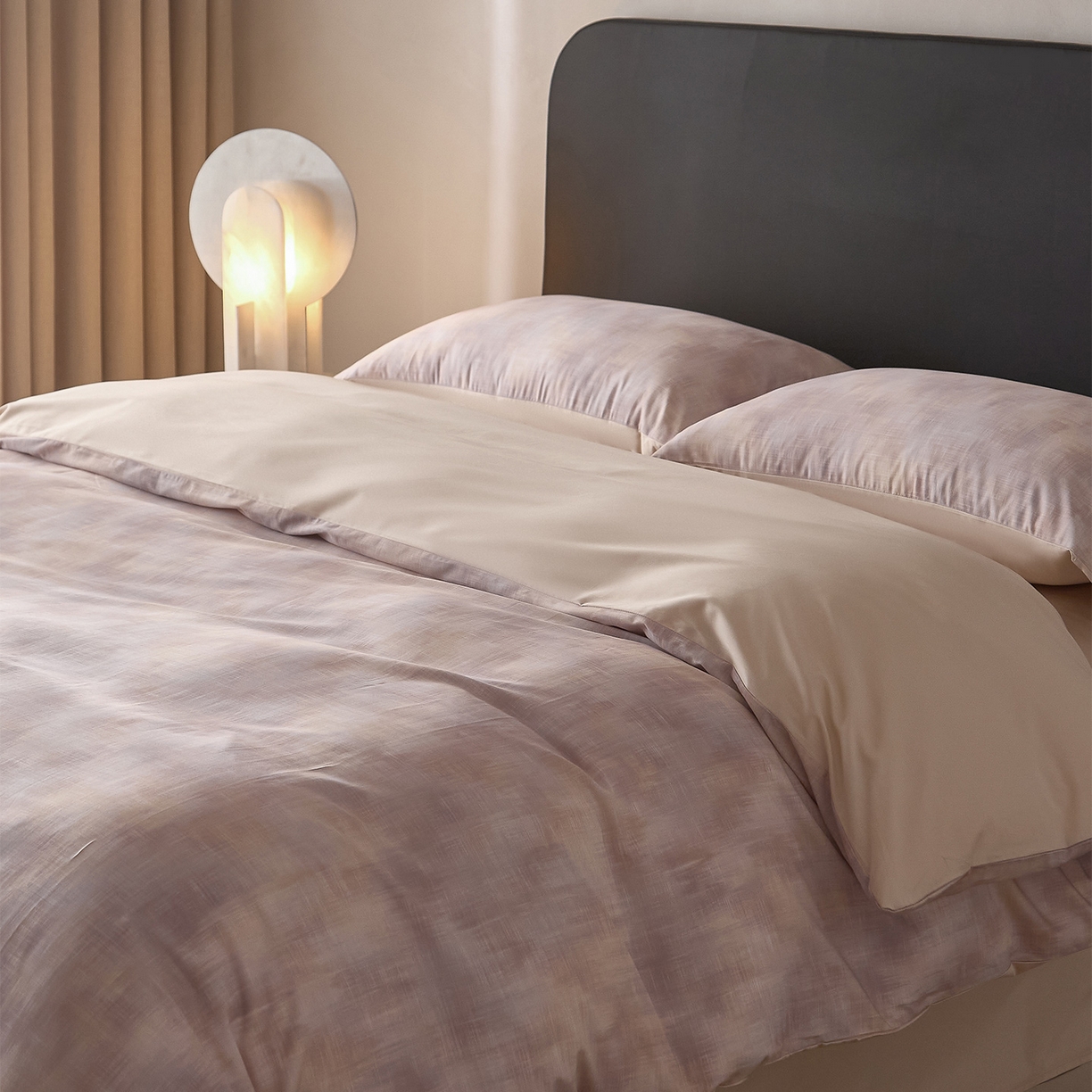 91家纺网 家纺一手货源 找家纺 ONE TWO ONE 121 2026新款100s50支长绒棉纯棉全棉床上用品数码印花四件套纽扣款-墨染江南 墨染江南-粉