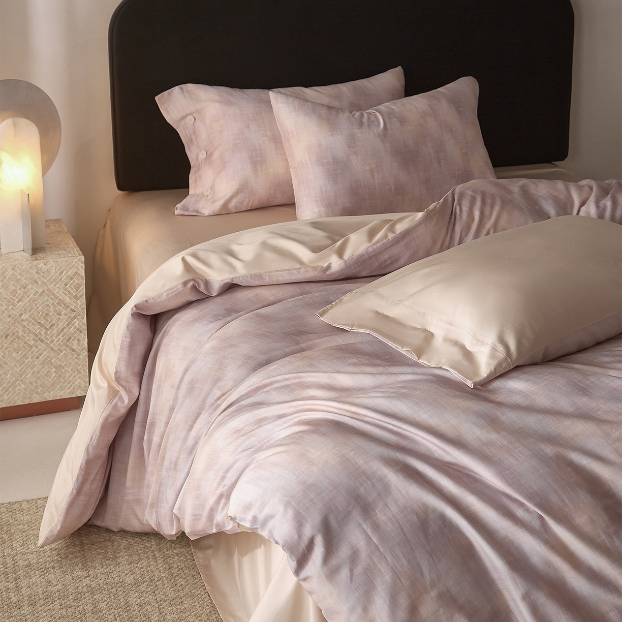 91家纺网 家纺一手货源 找家纺 ONE TWO ONE 121 2026新款100s50支长绒棉纯棉全棉床上用品数码印花四件套纽扣款-墨染江南 墨染江南-粉