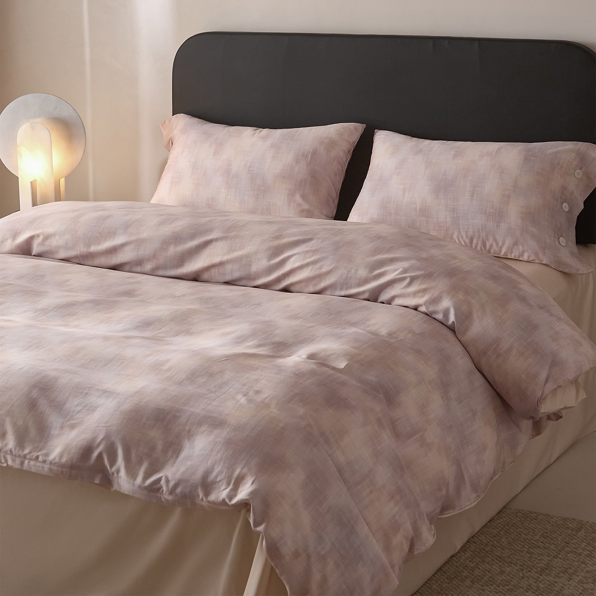 91家纺网 家纺一手货源 找家纺 ONE TWO ONE 121 2026新款100s50支长绒棉纯棉全棉床上用品数码印花四件套纽扣款-墨染江南 墨染江南-粉