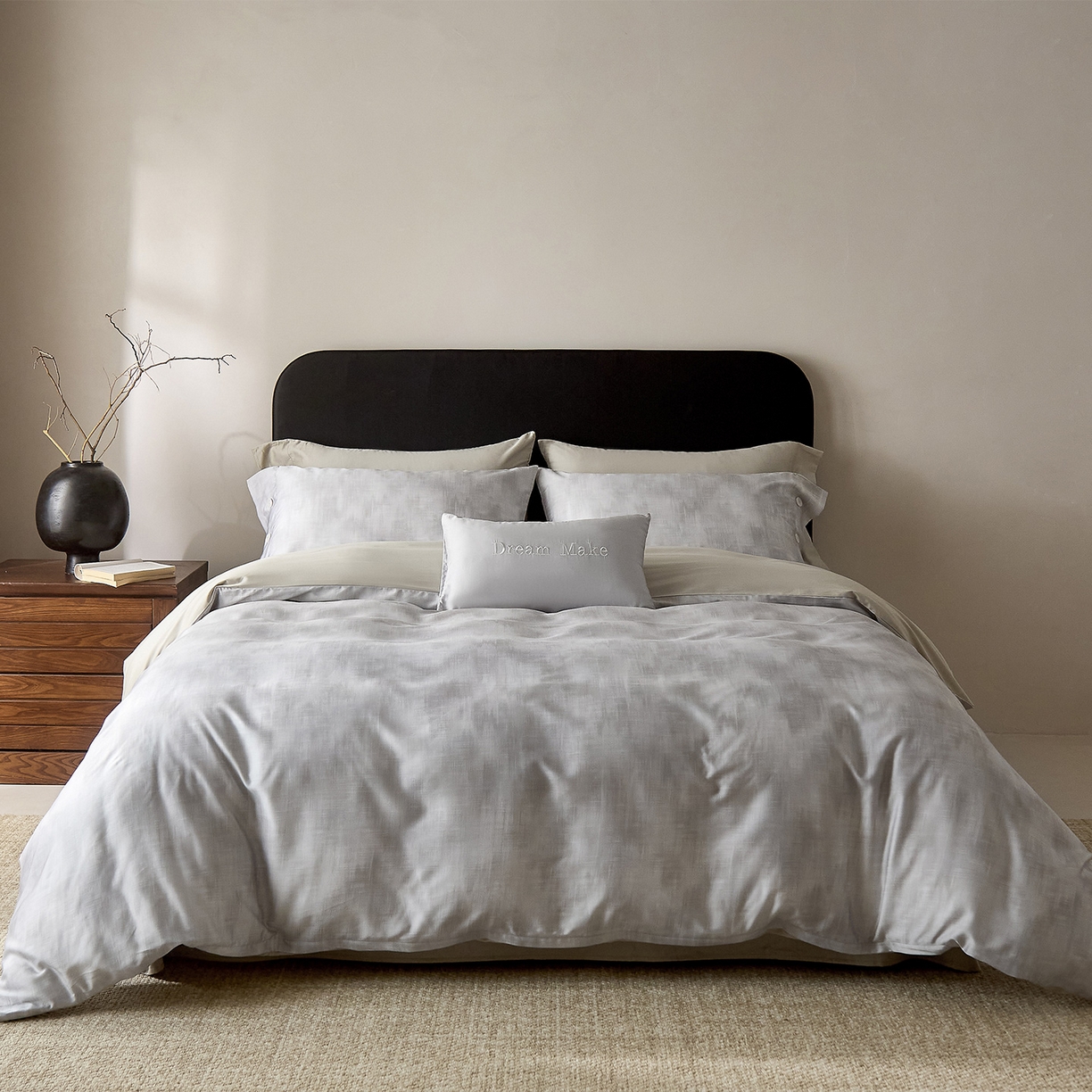 91家纺网 家纺一手货源 找家纺 ONE TWO ONE 121 2026新款100s50支长绒棉纯棉全棉床上用品数码印花四件套纽扣款-墨染江南 墨染江南-灰