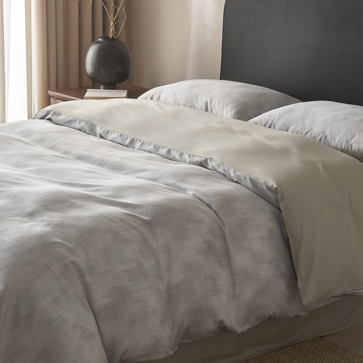 91家纺网 家纺一手货源 找家纺 ONE TWO ONE 121 2026新款100s50支长绒棉纯棉全棉床上用品数码印花四件套纽扣款-墨染江南 墨染江南-灰