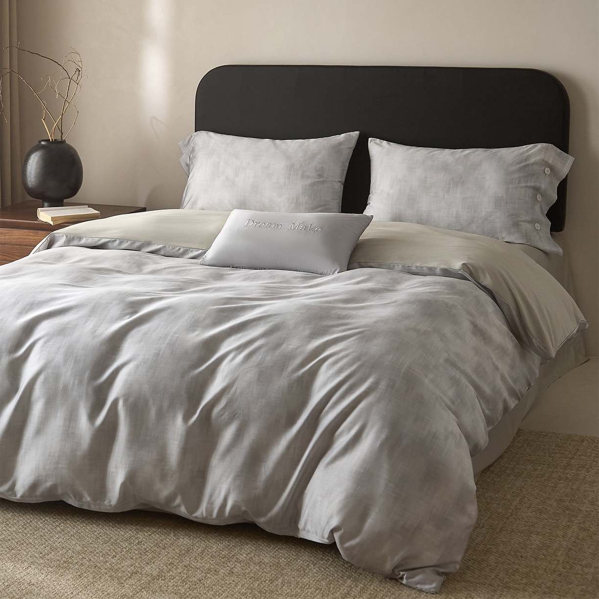 91家纺网 家纺一手货源 找家纺 ONE TWO ONE 121 2026新款100s50支长绒棉纯棉全棉床上用品数码印花四件套纽扣款-墨染江南 墨染江南-灰