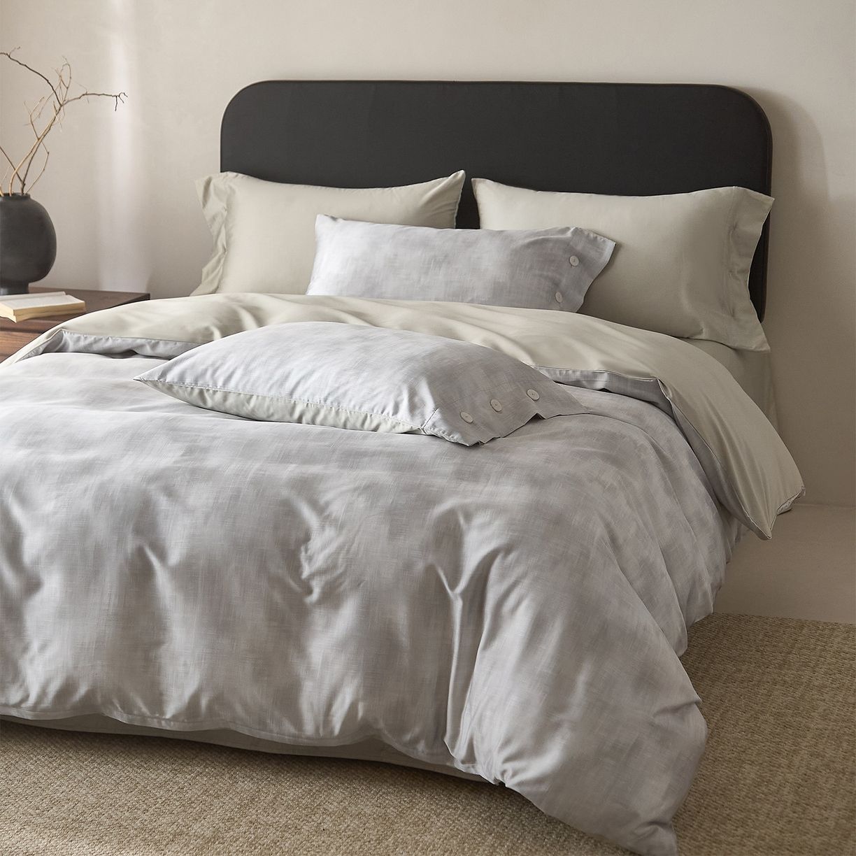 91家纺网 家纺一手货源 找家纺 ONE TWO ONE 121 2026新款100s50支长绒棉纯棉全棉床上用品数码印花四件套纽扣款-墨染江南 墨染江南-灰