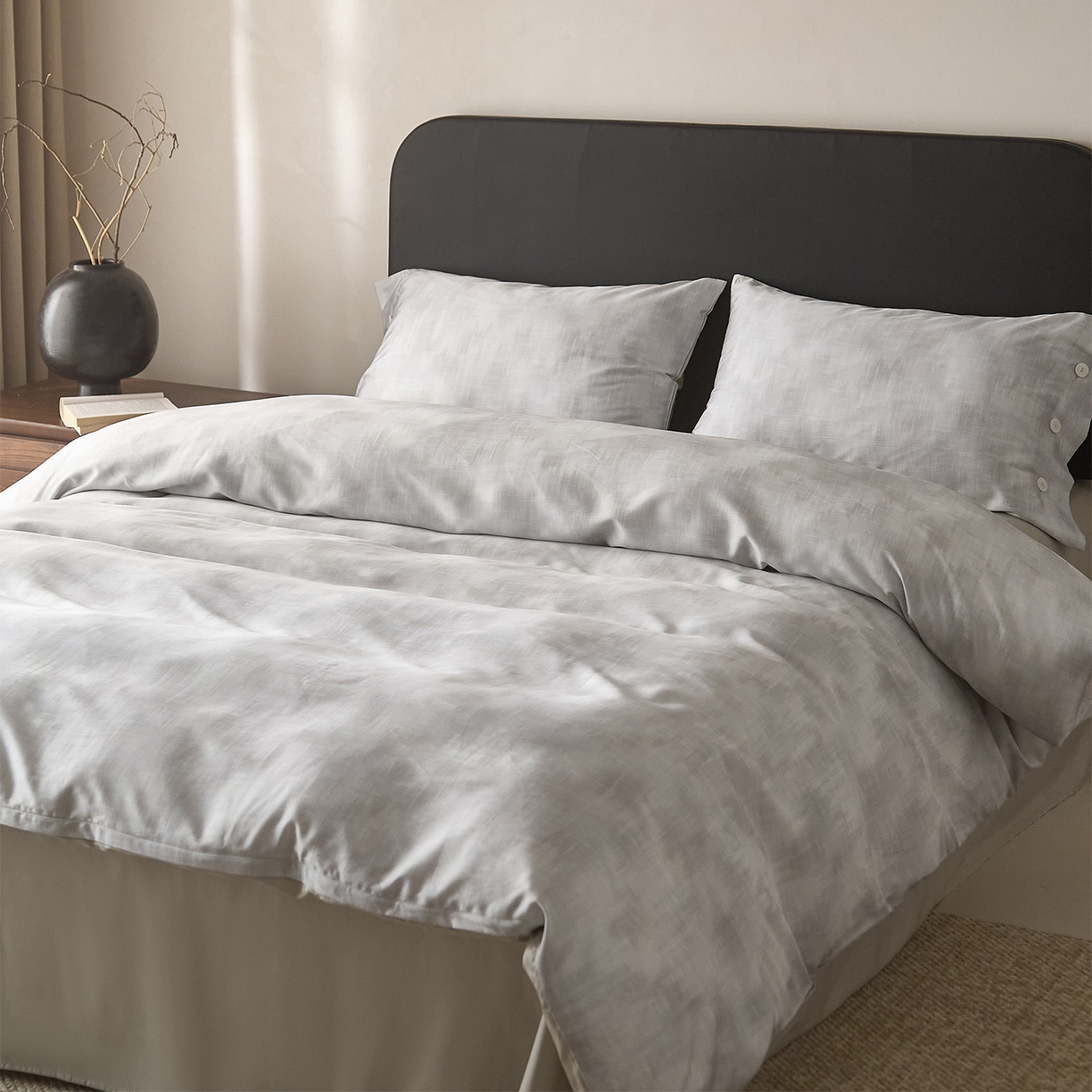 91家纺网 家纺一手货源 找家纺 ONE TWO ONE 121 2026新款100s50支长绒棉纯棉全棉床上用品数码印花四件套纽扣款-墨染江南 墨染江南-灰