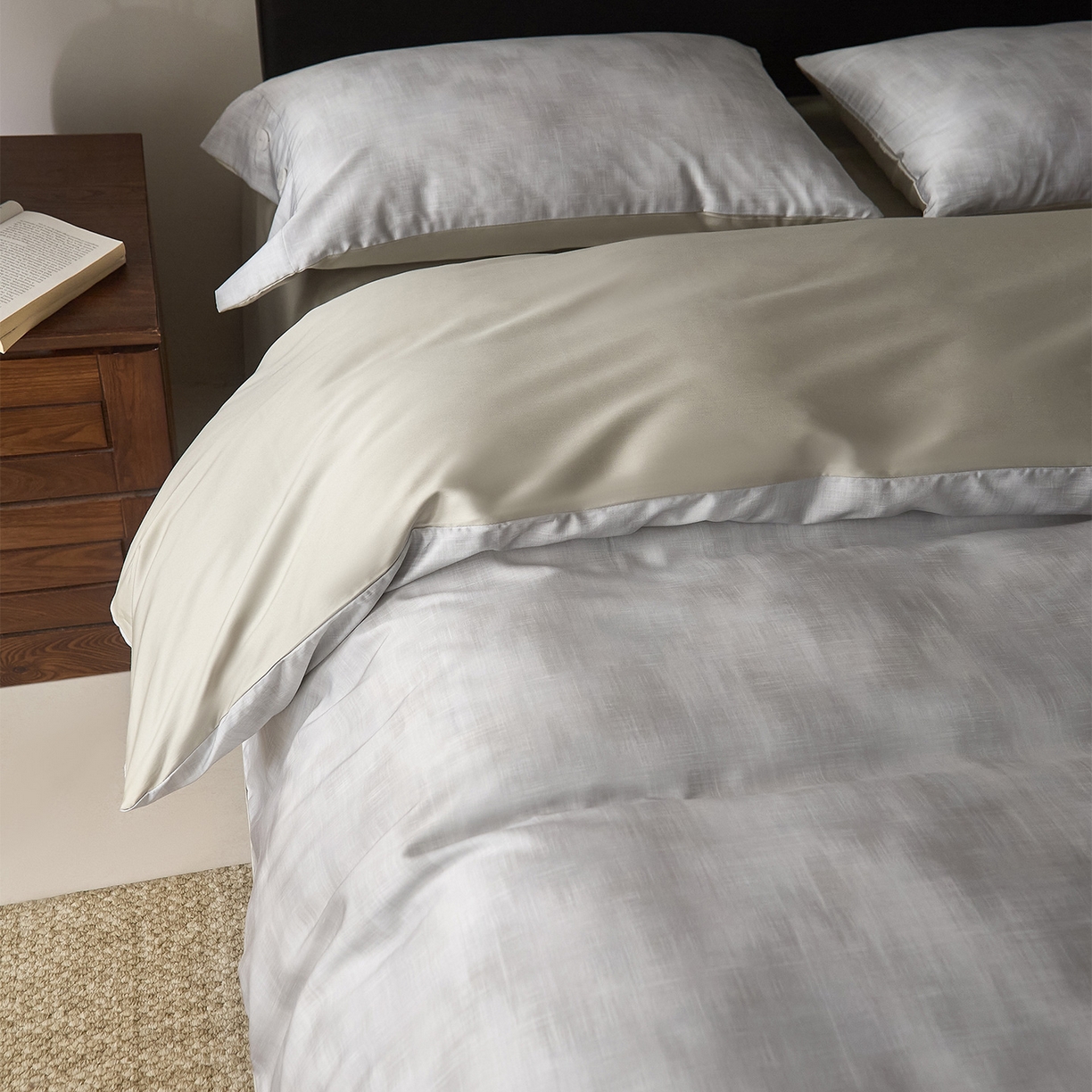 91家纺网 家纺一手货源 找家纺 ONE TWO ONE 121 2026新款100s50支长绒棉纯棉全棉床上用品数码印花四件套纽扣款-墨染江南 墨染江南-灰