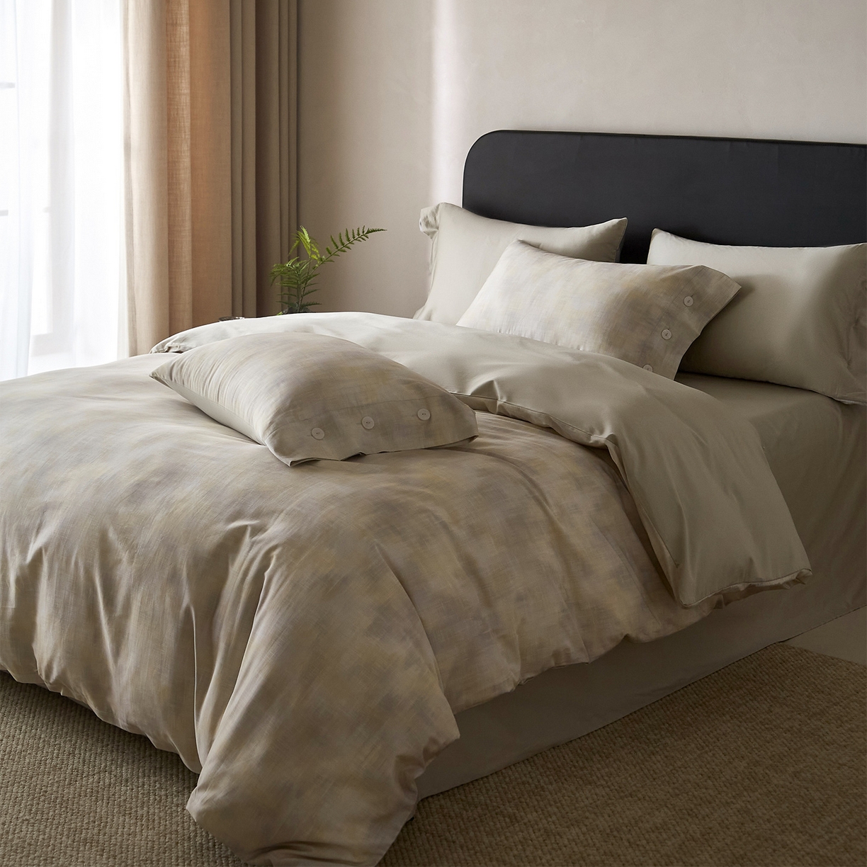 91家纺网 家纺一手货源 找家纺 ONE TWO ONE 121 2026新款100s50支长绒棉纯棉全棉床上用品数码印花四件套纽扣款-墨染江南 墨染江南-晴