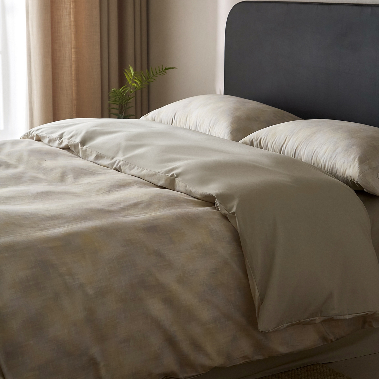 91家纺网 家纺一手货源 找家纺 ONE TWO ONE 121 2026新款100s50支长绒棉纯棉全棉床上用品数码印花四件套纽扣款-墨染江南 墨染江南-晴