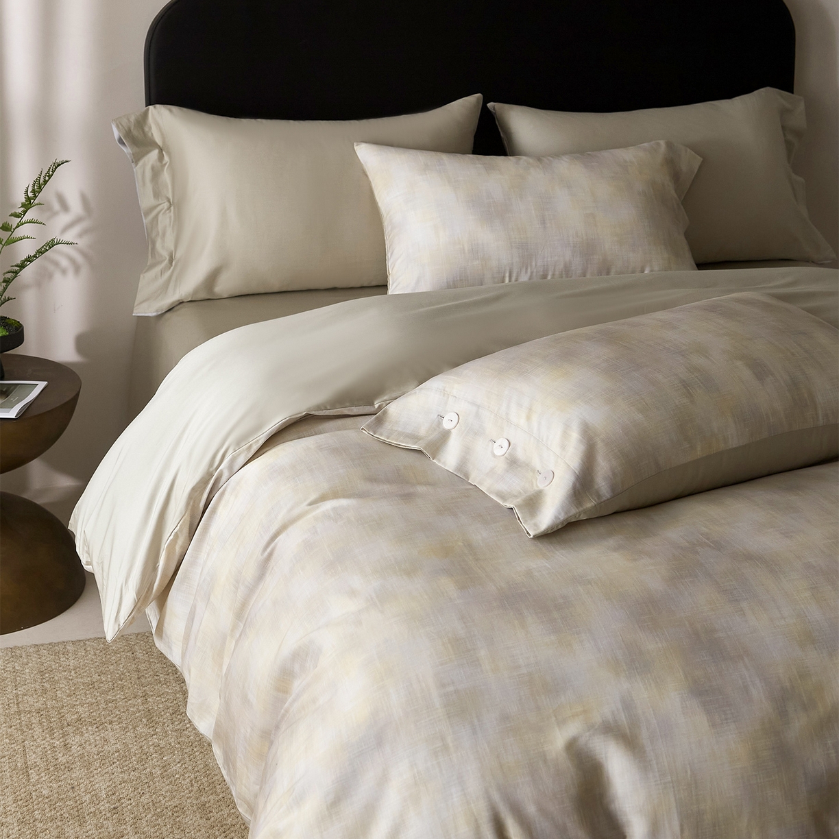 91家纺网 家纺一手货源 找家纺 ONE TWO ONE 121 2026新款100s50支长绒棉纯棉全棉床上用品数码印花四件套纽扣款-墨染江南 墨染江南-晴