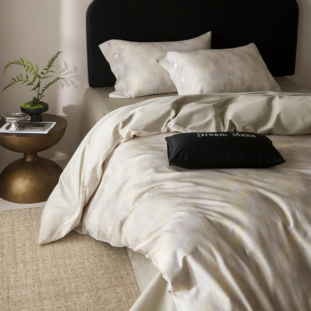 91家纺网 家纺一手货源 找家纺 ONE TWO ONE 121 2026新款100s50支长绒棉纯棉全棉床上用品数码印花四件套纽扣款-墨染江南 墨染江南-晴