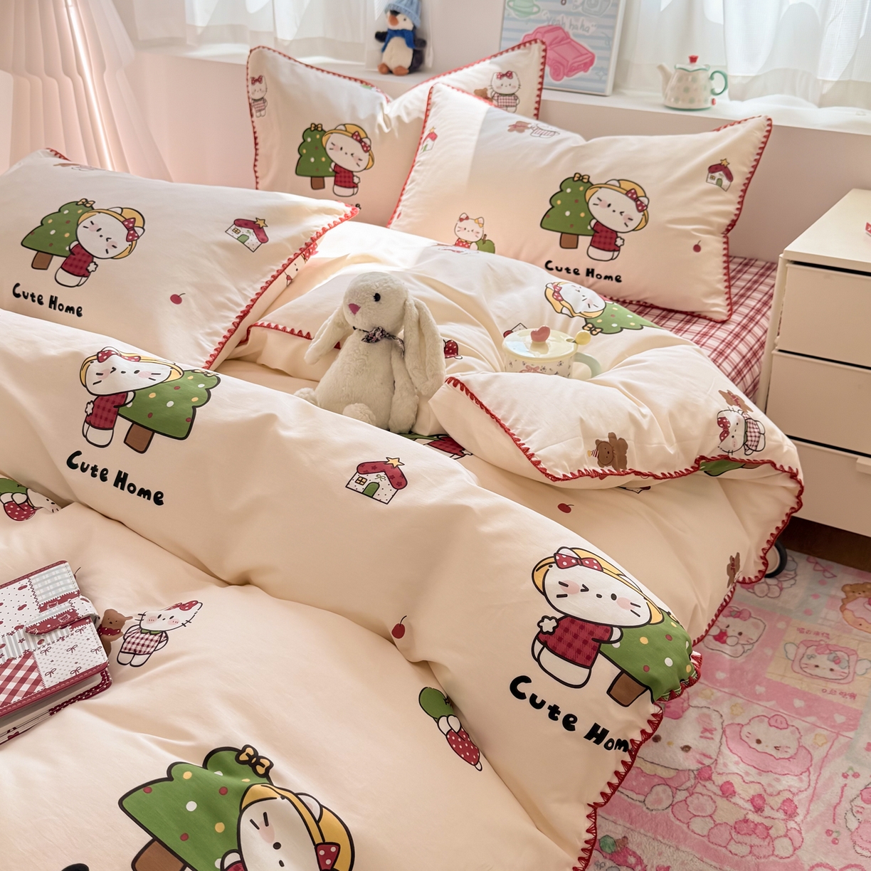 91家纺网 家纺一手货源 找家纺 女子家纺 2026新款贝壳边三角针12868全棉纯棉四件套 红莓树屋