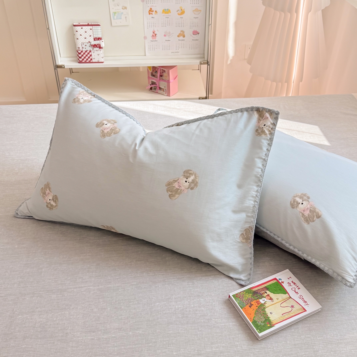 91家纺网 家纺一手货源 找家纺 女子家纺 2026新款贝壳边三角针12868全棉纯棉四件套 Nice狗狗-兰