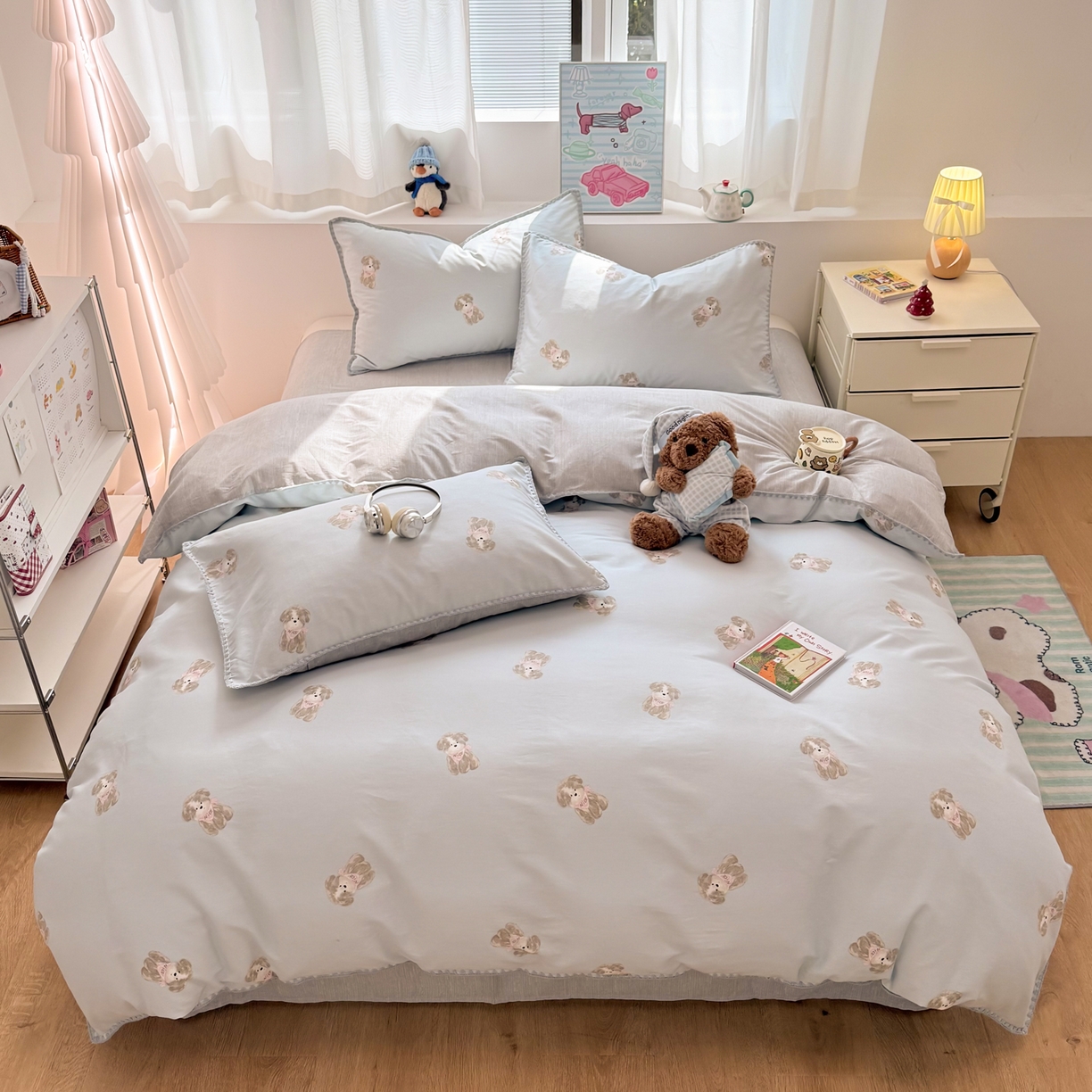 91家纺网 家纺一手货源 找家纺 女子家纺 2026新款贝壳边三角针12868全棉纯棉四件套 Nice狗狗-兰