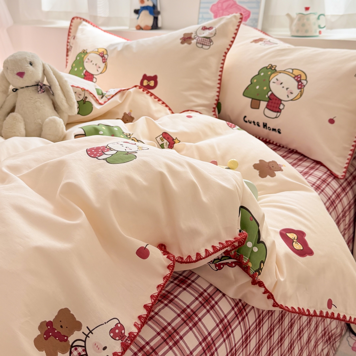 91家纺网 家纺一手货源 找家纺 女子家纺 2026新款贝壳边三角针12868全棉纯棉四件套 红莓树屋