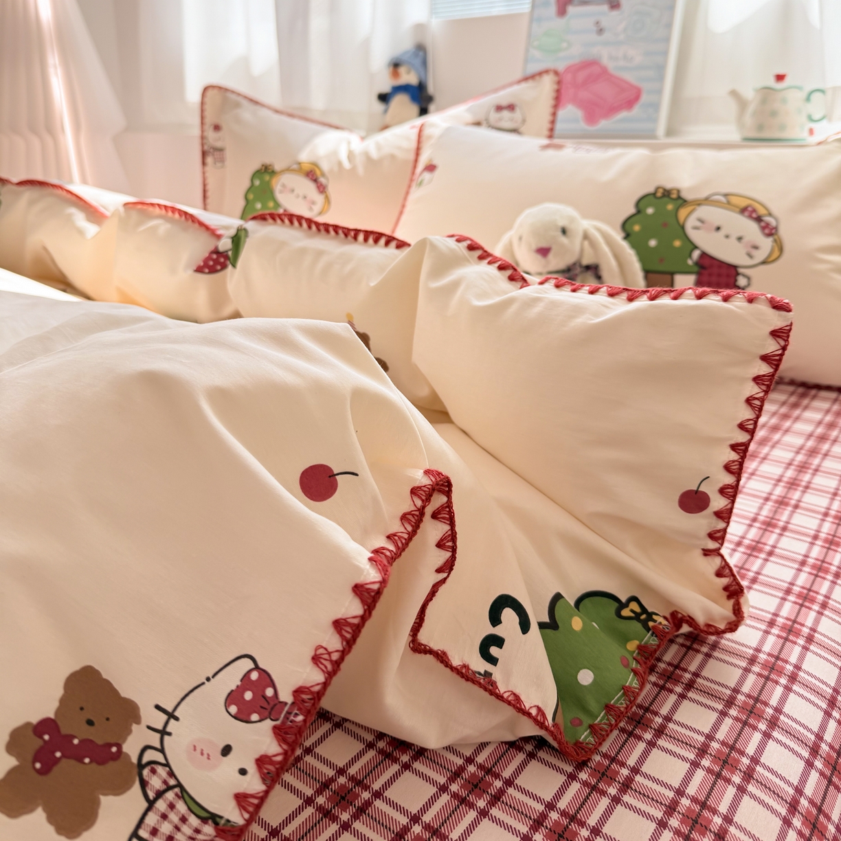 91家纺网 家纺一手货源 找家纺 女子家纺 2026新款贝壳边三角针12868全棉纯棉四件套 红莓树屋