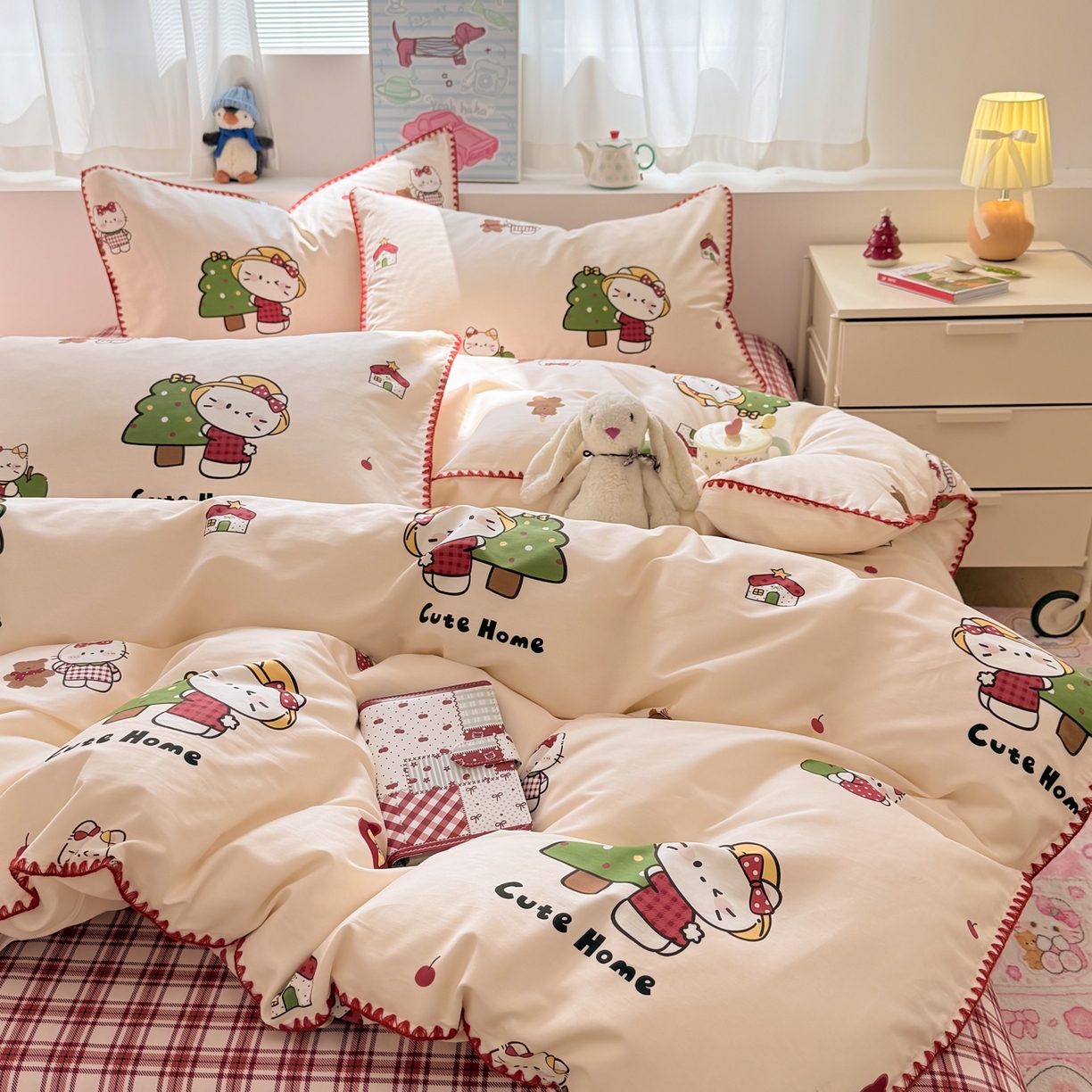 91家纺网 家纺一手货源 找家纺 女子家纺 2026新款贝壳边三角针12868全棉纯棉四件套 红莓树屋