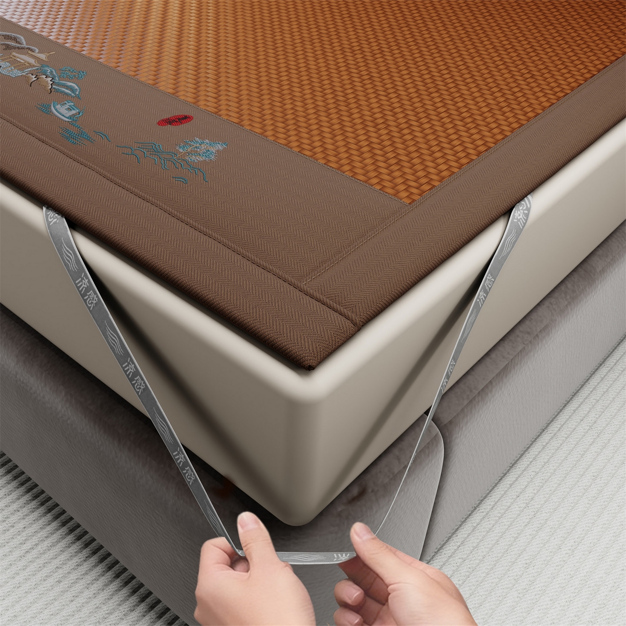 91家纺网 家纺一手货源 找家纺 女子家纺 2026新款PE凉感席床席-江南 江南-咖