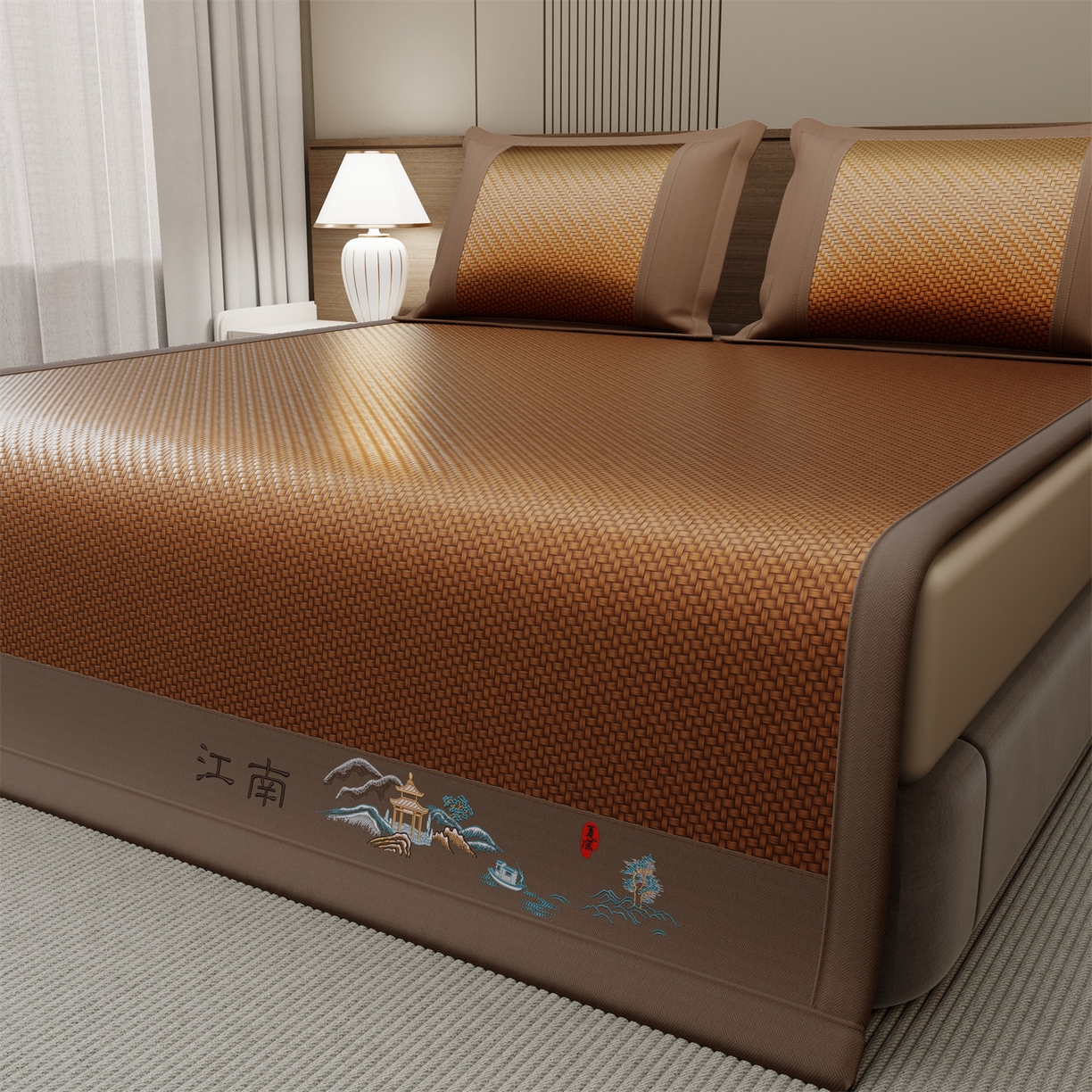 91家纺网 家纺一手货源 找家纺 女子家纺 2026新款PE凉感席床席-江南 江南-咖