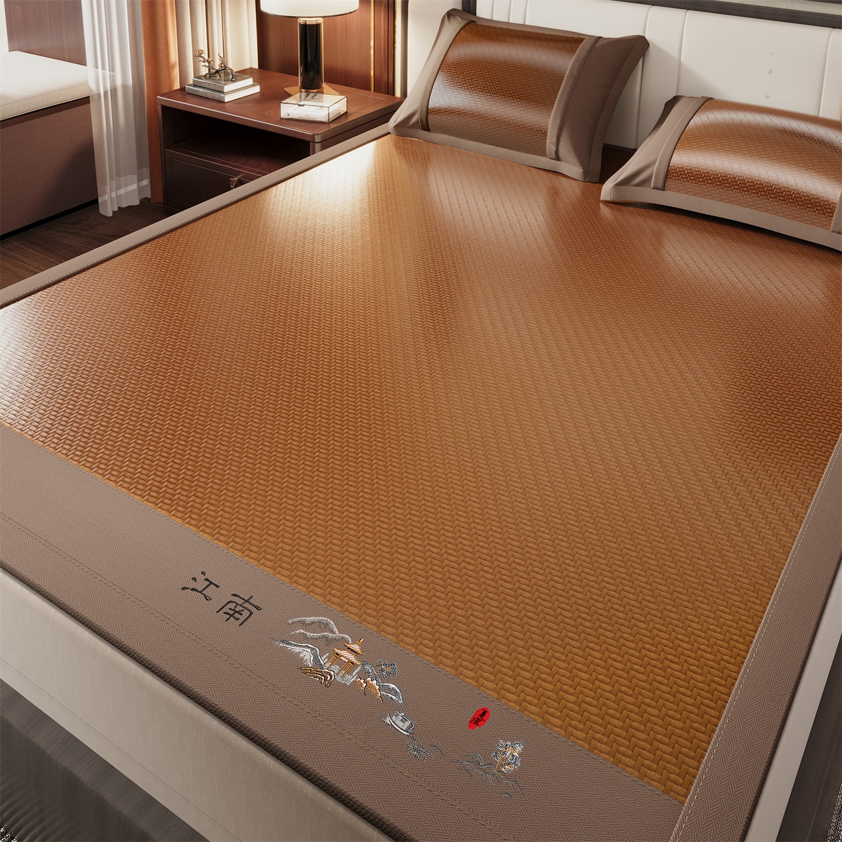 91家纺网 家纺一手货源 找家纺 女子家纺 2026新款PE凉感席床席-江南 江南-咖