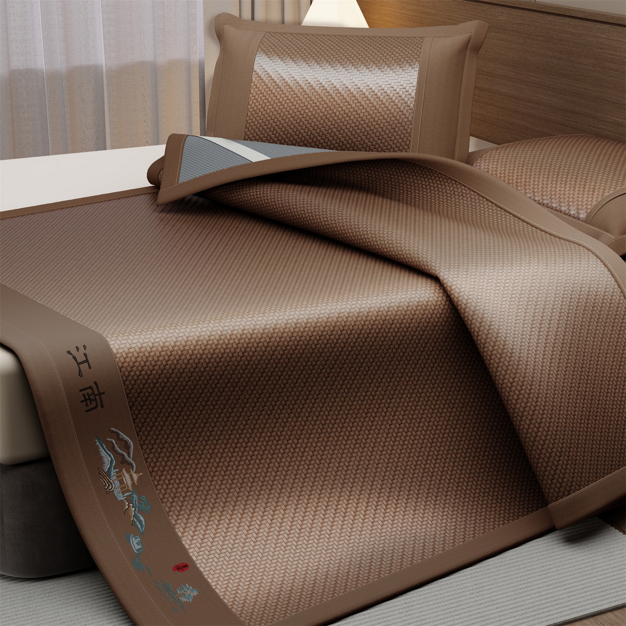 91家纺网 家纺一手货源 找家纺 女子家纺 2026新款PE凉感席床席-江南 江南-巧克力色