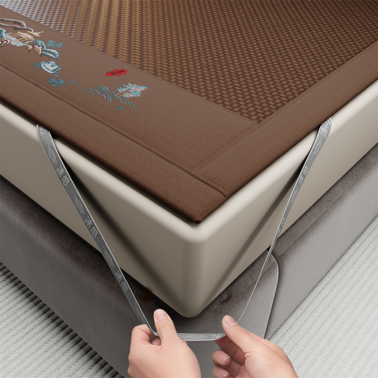 91家纺网 家纺一手货源 找家纺 女子家纺 2026新款PE凉感席床席-江南 江南-巧克力色