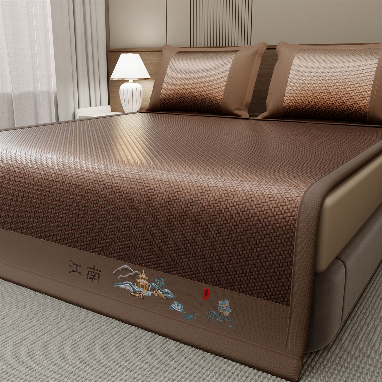 91家纺网 家纺一手货源 找家纺 女子家纺 2026新款PE凉感席床席-江南 江南-巧克力色