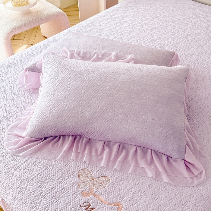 91家纺网 家纺一手货源 找家纺 （总）苏米娜家纺SUMINA 2026新款PE高分子弯边工艺双层花边床裙款凉席三件套-梦幻