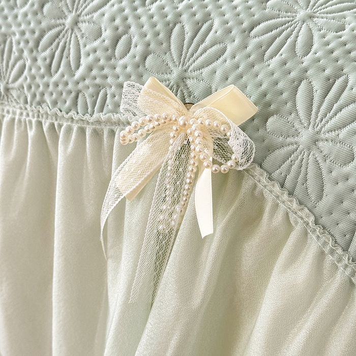 91家纺网 家纺一手货源 找家纺 苏米娜家纺SUMINA 2026新款PE高分子弯边工艺双层花边床裙款凉席三件套-梦幻 梦幻-清新绿