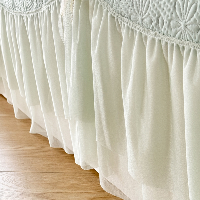 91家纺网 家纺一手货源 找家纺 苏米娜家纺SUMINA 2026新款PE高分子弯边工艺双层花边床裙款凉席三件套-梦幻 梦幻-清新绿