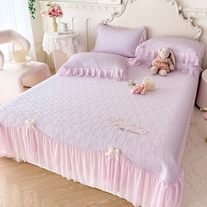 91家纺网 家纺一手货源 找家纺 苏米娜家纺SUMINA 2026新款PE高分子弯边工艺双层花边床裙款凉席三件套-梦幻 梦幻-星云紫