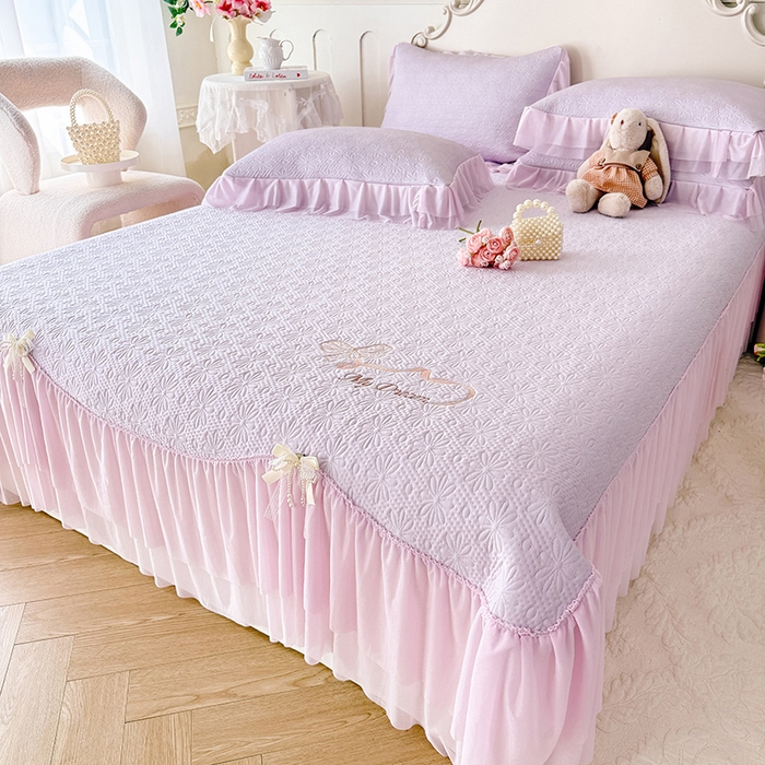 91家纺网 家纺一手货源 找家纺 苏米娜家纺SUMINA 2026新款PE高分子弯边工艺双层花边床裙款凉席三件套-梦幻 梦幻-星云紫