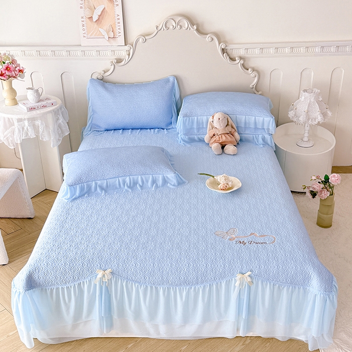 91家纺网 家纺一手货源 找家纺 苏米娜家纺SUMINA 2026新款PE高分子弯边工艺双层花边床裙款凉席三件套-梦幻 梦幻-兰屿