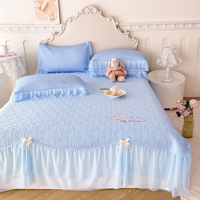 苏米娜家纺SUMINA 2026新款PE高分子弯边工艺双层花边床裙款凉席三件套-梦幻 梦幻-兰屿