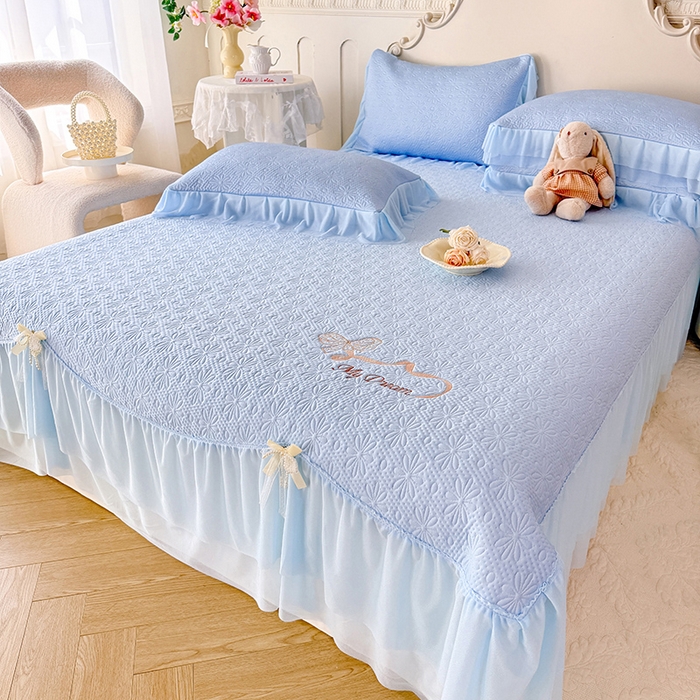 91家纺网 家纺一手货源 找家纺 苏米娜家纺SUMINA 2026新款PE高分子弯边工艺双层花边床裙款凉席三件套-梦幻 梦幻-兰屿