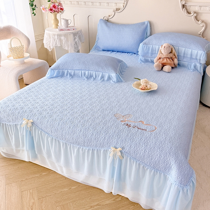 91家纺网 家纺一手货源 找家纺 苏米娜家纺SUMINA 2026新款PE高分子弯边工艺双层花边床裙款凉席三件套-梦幻 梦幻-兰屿