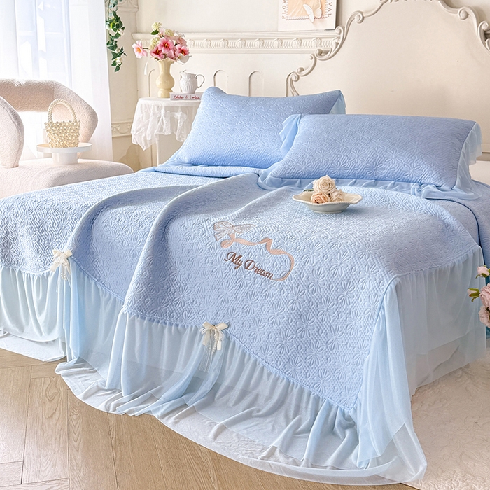 91家纺网 家纺一手货源 找家纺 苏米娜家纺SUMINA 2026新款PE高分子弯边工艺双层花边床裙款凉席三件套-梦幻 梦幻-兰屿