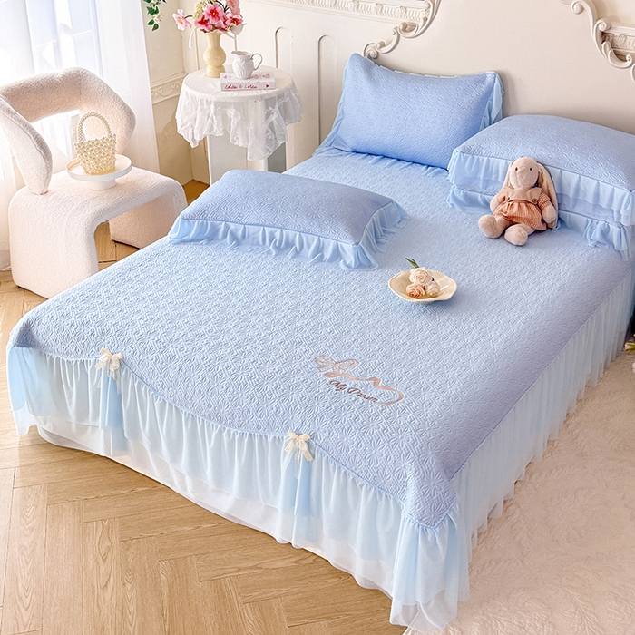 91家纺网 家纺一手货源 找家纺 苏米娜家纺SUMINA 2026新款PE高分子弯边工艺双层花边床裙款凉席三件套-梦幻 梦幻-兰屿