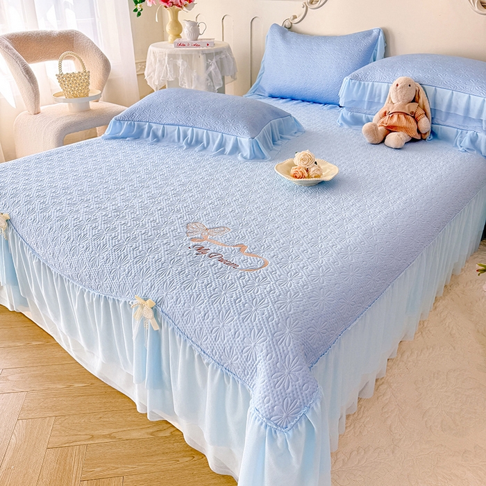 91家纺网 家纺一手货源 找家纺 苏米娜家纺SUMINA 2026新款PE高分子弯边工艺双层花边床裙款凉席三件套-梦幻 梦幻-兰屿