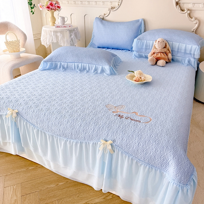 91家纺网 家纺一手货源 找家纺 苏米娜家纺SUMINA 2026新款PE高分子弯边工艺双层花边床裙款凉席三件套-梦幻 梦幻-兰屿