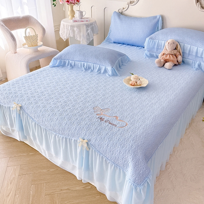 91家纺网 家纺一手货源 找家纺 苏米娜家纺SUMINA 2026新款PE高分子弯边工艺双层花边床裙款凉席三件套-梦幻 梦幻-兰屿