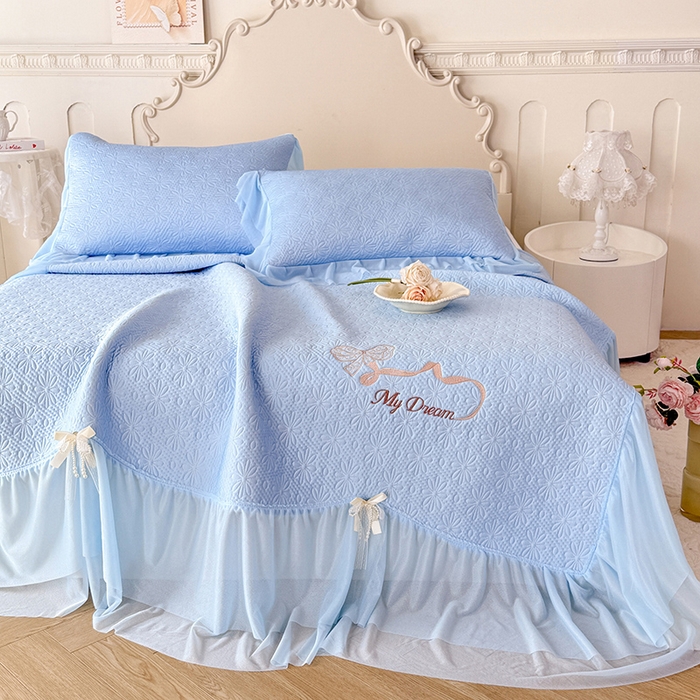 91家纺网 家纺一手货源 找家纺 苏米娜家纺SUMINA 2026新款PE高分子弯边工艺双层花边床裙款凉席三件套-梦幻 梦幻-兰屿