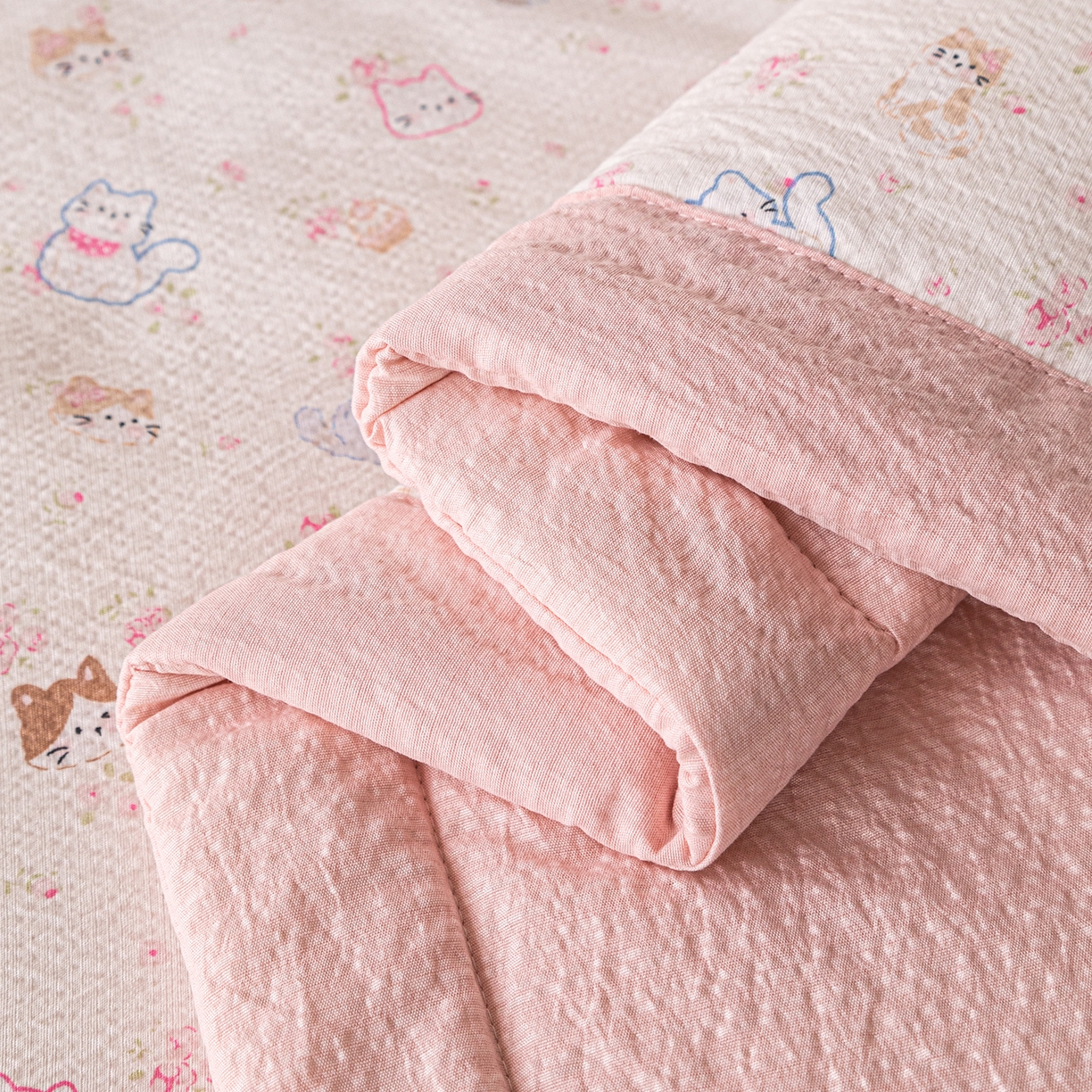 91家纺网 家纺一手货源 找家纺 （总）几禾 2026新款A类云感双层纱夏被木棉皱皱纱棉花被小清新印花夏被夏凉被费尔岛空调被