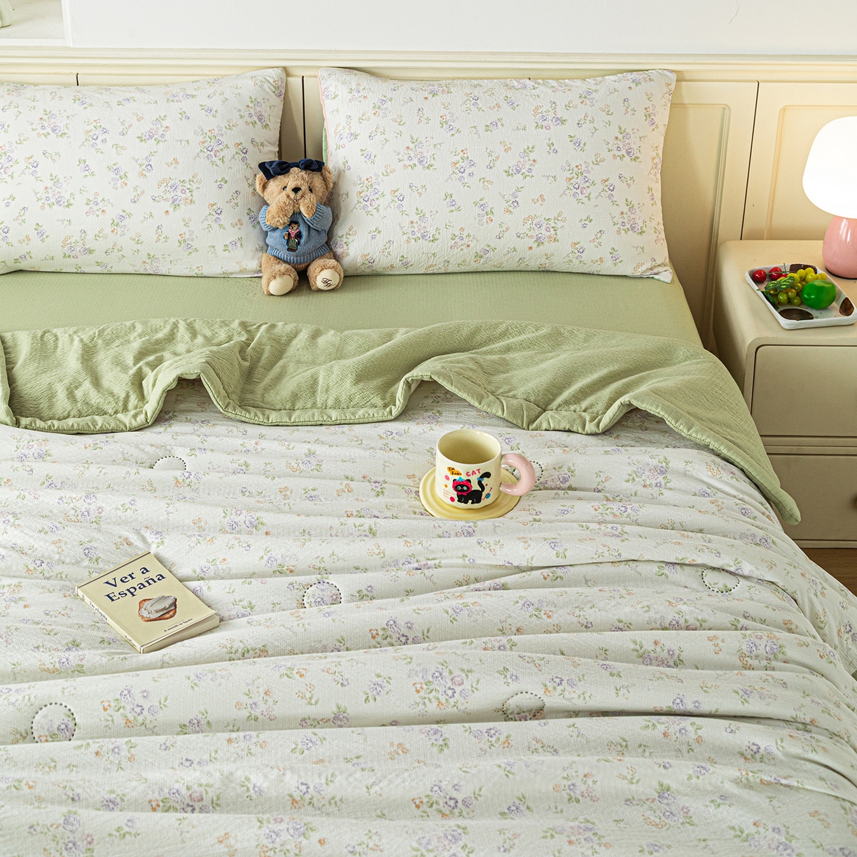 91家纺网 家纺一手货源 找家纺 几禾 2026新款A类云感双层纱夏被木棉皱皱纱棉花被小清新印花夏被夏凉被费尔岛空调被 挽歌