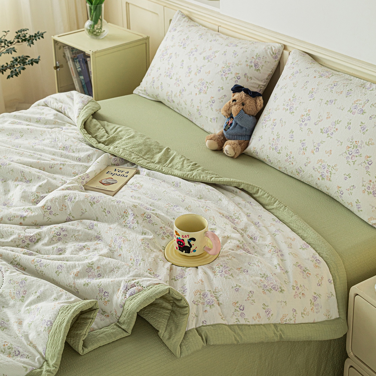 91家纺网 家纺一手货源 找家纺 几禾 2026新款A类云感双层纱夏被木棉皱皱纱棉花被小清新印花夏被夏凉被费尔岛空调被 挽歌