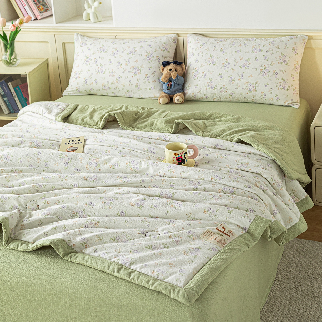 91家纺网 家纺一手货源 找家纺 几禾 2026新款A类云感双层纱夏被木棉皱皱纱棉花被小清新印花夏被夏凉被费尔岛空调被 挽歌