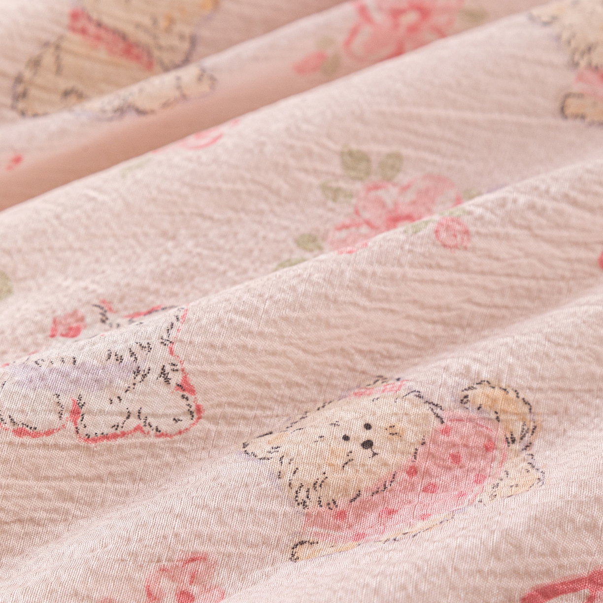 91家纺网 家纺一手货源 找家纺 几禾 2026新款A类云感双层纱夏被木棉皱皱纱棉花被小清新印花夏被夏凉被费尔岛空调被 软萌狗